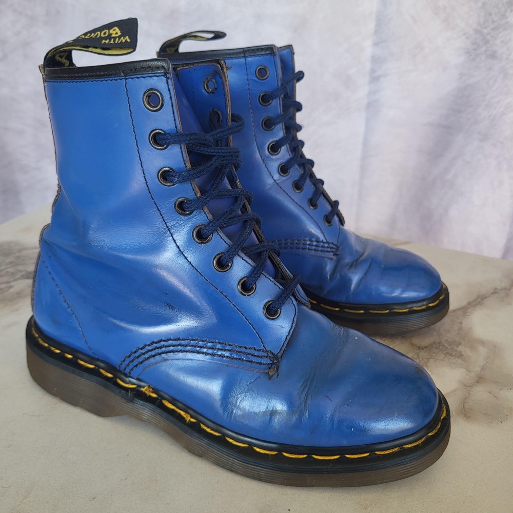 Dr Martens 1460 Boots Women's Size 6 Blue Leather Lace Up Classic Combat Ankle